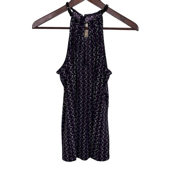Michael Michael Kors Purple Chain Print Front Neck Slit Tank Top Women's Small - Picture 2 of 6